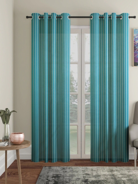 

Molly & Michel Blue Set of 2 Striped Sheer Long Door Curtains