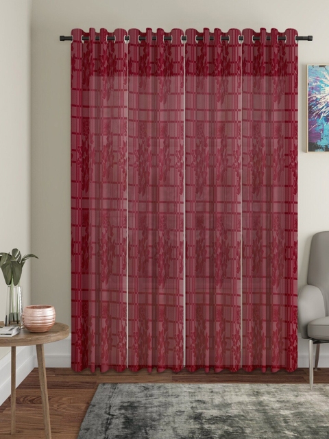 

Molly & Michel Maroon & Grey Set of 4 Long Door Curtain