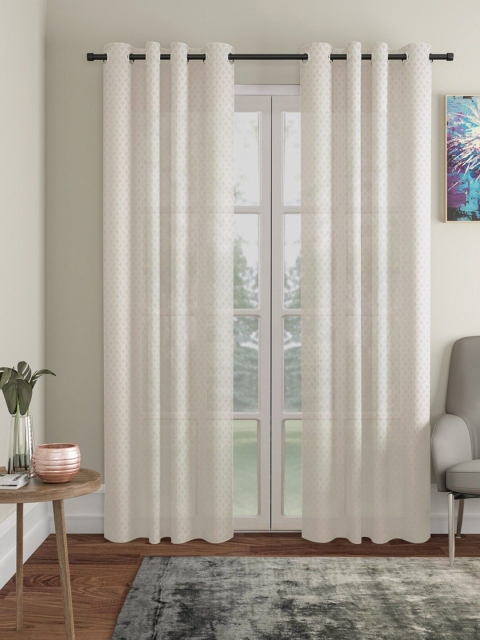 

Molly & Michel Set Of 2 Off White Geometric Woven Design Long Door Curtains