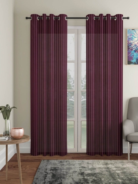 

Molly & Michel Purple Set of 2 Striped Sheer Long Door Curtain