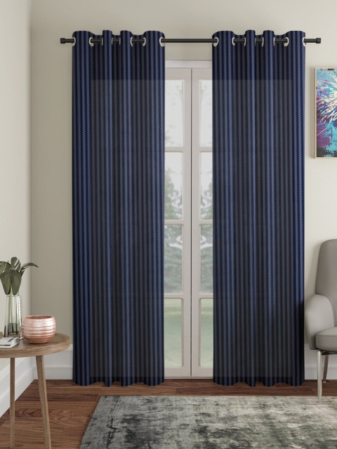 

Molly & Michel Set Of 2 Navy Blue & Grey Striped Net Door Curtain