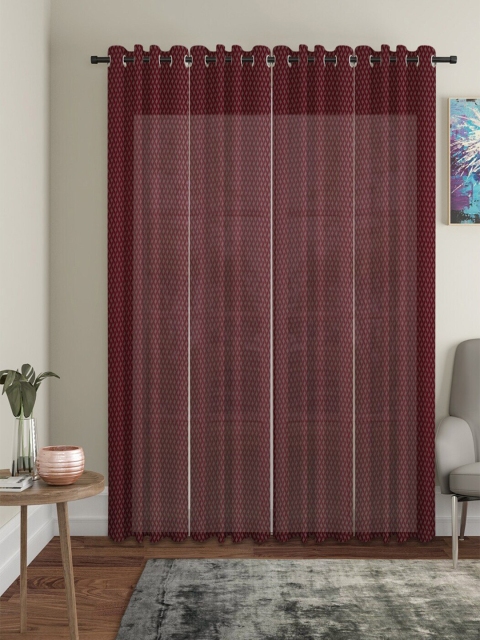

Molly & Michel Maroon Set of 4 Geometric Sheer Long Door Curtains