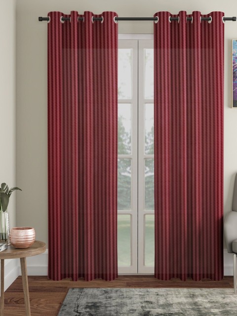 

Molly & Michel Maroon Set of 2 Striped Long Door Curtains