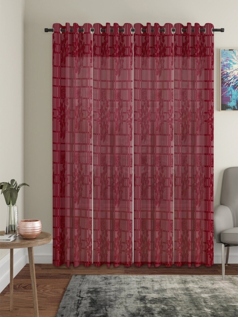 

Molly & Michel Maroon Set of 4 Sheer Door Curtains