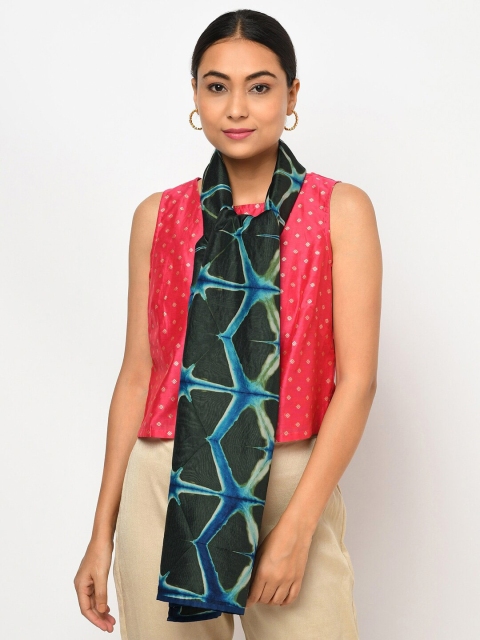 

Fabindia Women Green & Blue Silk Mulberry Tie & Dye Shibori Half Petal Stole