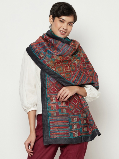 

Fabindia Women Teal & Orange Embroidered Stole