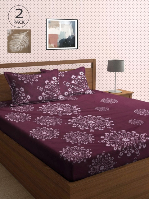 

KLOTTHE Brown & Maroon Floral 210 TC 2 King Bedsheet with 4 Pillow Covers