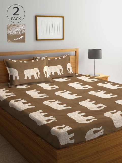 

KLOTTHE Khaki & White Printed 210 TC 2 King Bedsheet with 4 Pillow Covers