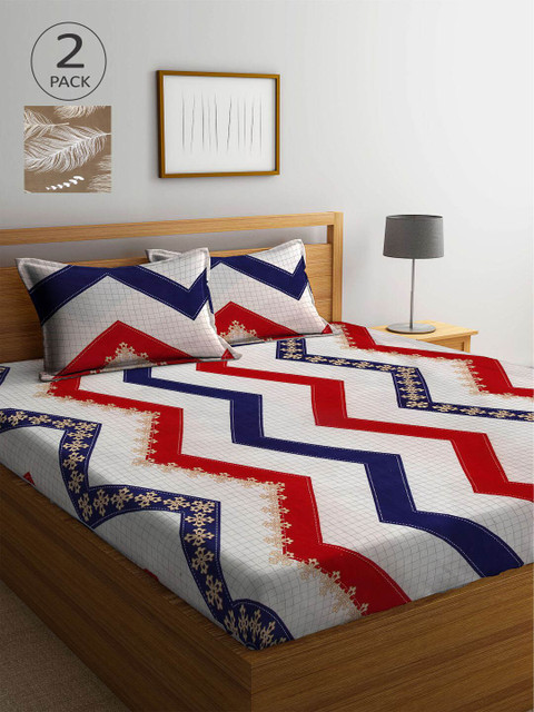 

KLOTTHE White & Khaki 210 TC 2 King Bedsheet with 4 Pillow Covers