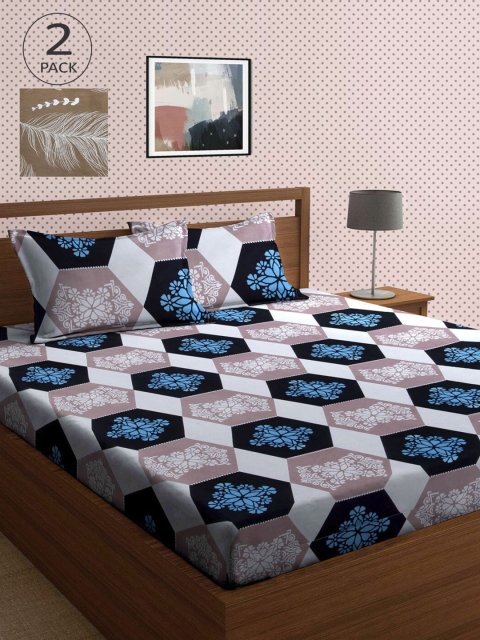 

KLOTTHE Brown & Grey Geometric 210 TC 2 King Bedsheet with 4 Pillow Covers