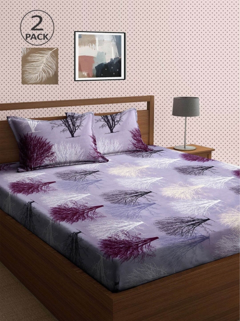 

KLOTTHE Brown & Purple Floral 210 TC 2 King Bedsheet with 4 Pillow Covers