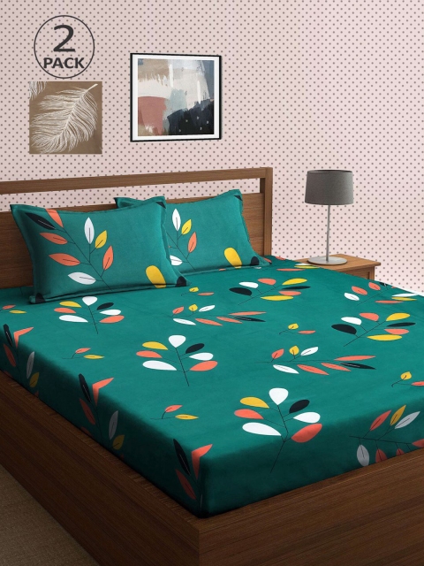 

KLOTTHE Brown & Green Floral 210 TC 2 King Bedsheet with 4 Pillow Covers