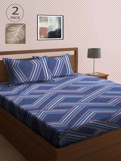 

KLOTTHE Blue & Khaki Printed 210 TC 2 King Bedsheet with 4 Pillow Covers