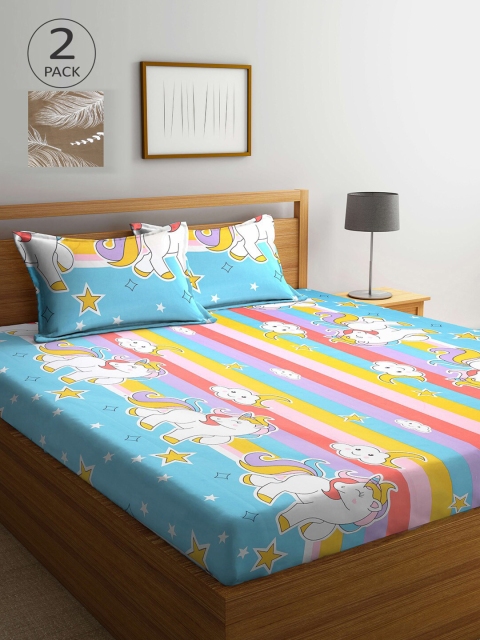 

KLOTTHE Pack Of 2 210 TC Cotton 2 King Bedsheet with 4 Pillow Covers, Multi