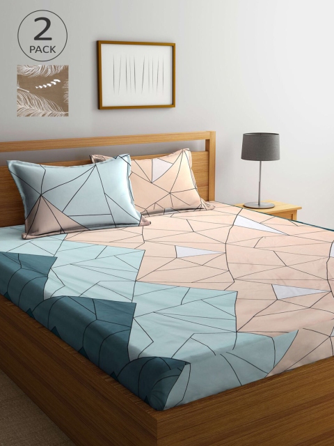 

KLOTTHE Multicoloured Geometric 210 TC 2 King Bedsheet with 4 Pillow Covers, Multi