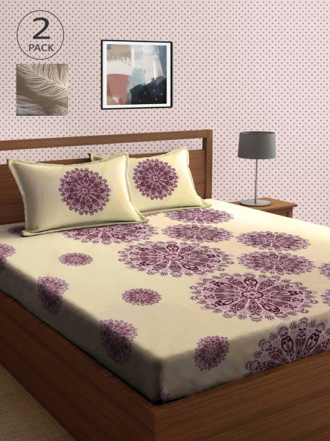 

KLOTTHE Yellow & Purple 210 TC 2 King Bedsheet with 4 Pillow Covers