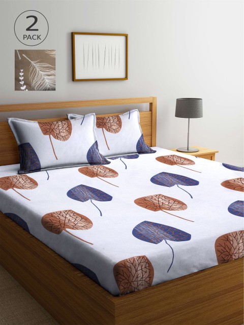 

KLOTTHE White & Brown Floral 210 TC 2 King Bedsheet with 4 Pillow Covers