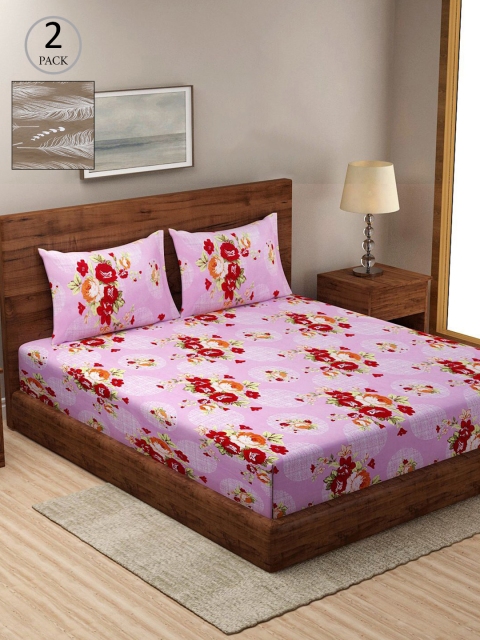 

KLOTTHE Pink & Red Floral 210 TC 2 King Bedsheet with 4 Pillow Covers