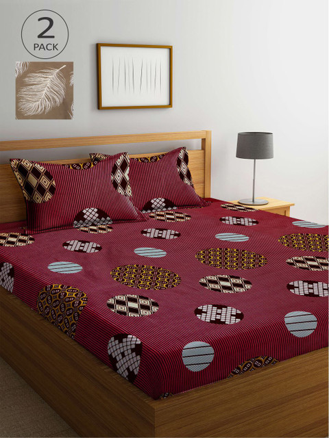 

KLOTTHE Brown & Grey Geometric 210 TC 2 King Bedsheet with 4 Pillow Covers