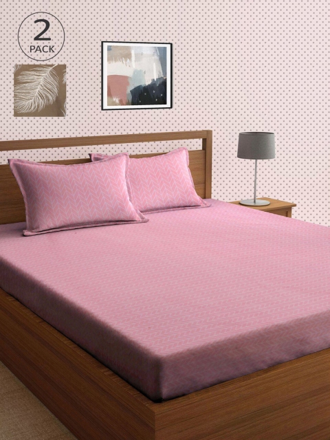 

KLOTTHE Pink & Khaki Printed 210 TC 2 King Bedsheet with 4 Pillow Covers