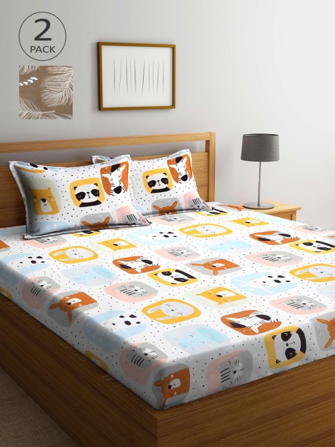 

KLOTTHE White & Grey Cartoon Characters 210 TC 2 King Bedsheet with 4 Pillow Covers