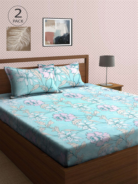 

KLOTTHE Pack Of 2 210 TC Cotton 2 King Bedsheet with 4 Pillow Covers, Multi
