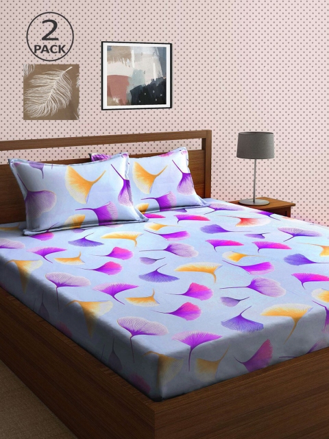 

KLOTTHE Brown & Blue 210 TC 2 King Bedsheet with 4 Pillow Covers