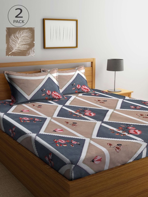 

KLOTTHE Brown & Red Floral 210 TC 2 King Bedsheet with 4 Pillow Covers