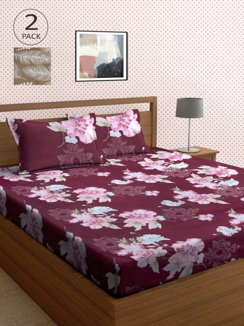 

KLOTTHE Multi Floral 210 TC 2 King Bedsheet with 4 Pillow Covers, Maroon