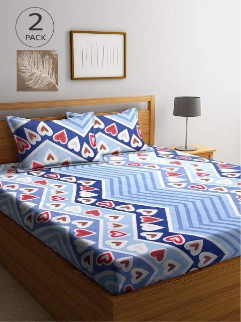 

KLOTTHE Blue & Taupe Floral 210 TC 2 King Bedsheet with 4 Pillow Covers