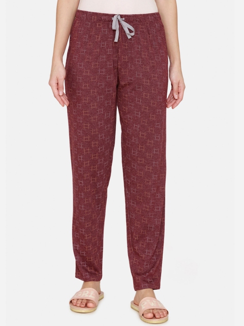 

Rosaline by Zivame Women Maroon Printed Spatial Speckle Knit Lounge Pants, Red
