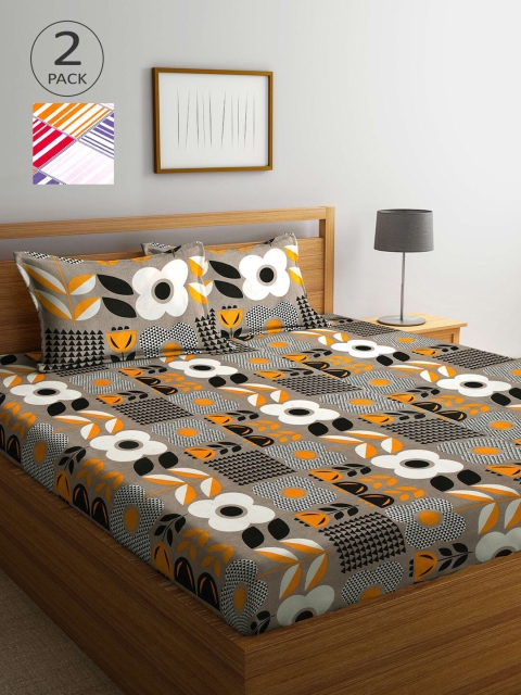 

KLOTTHE Pack Of 2 210 TC Cotton 2 King Bedsheet with 4 Pillow Covers, Multi