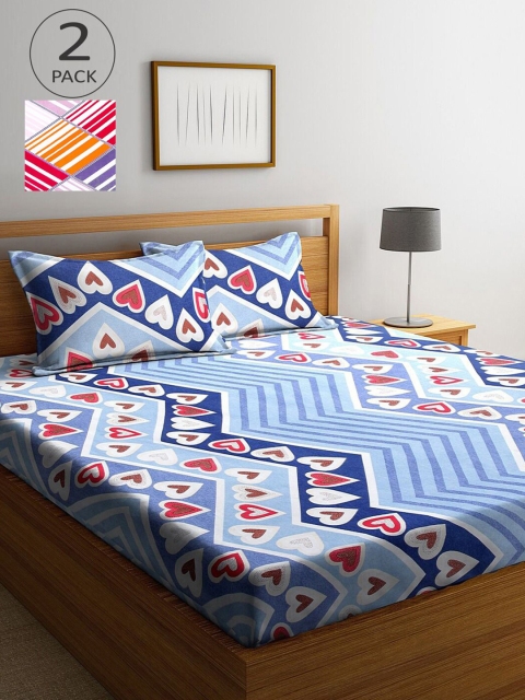 

KLOTTHE Blue & Pink Geometric 210 TC 2 King Bedsheet with 4 Pillow Covers