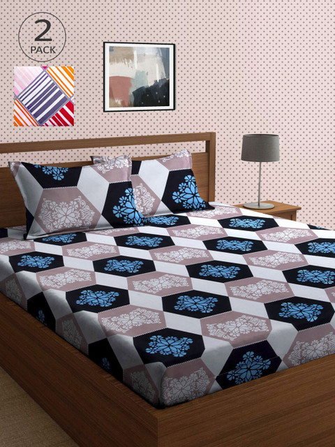 

KLOTTHE Grey & Pink Geometric 210 TC 2 King Bedsheet with 4 Pillow Covers
