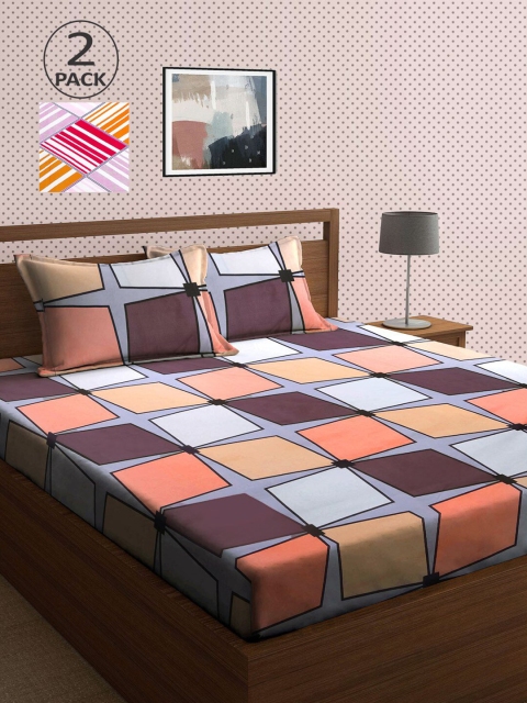 

KLOTTHE Multi Geometric 210 TC 2 King Bedsheet with 4 Pillow Covers, Pink