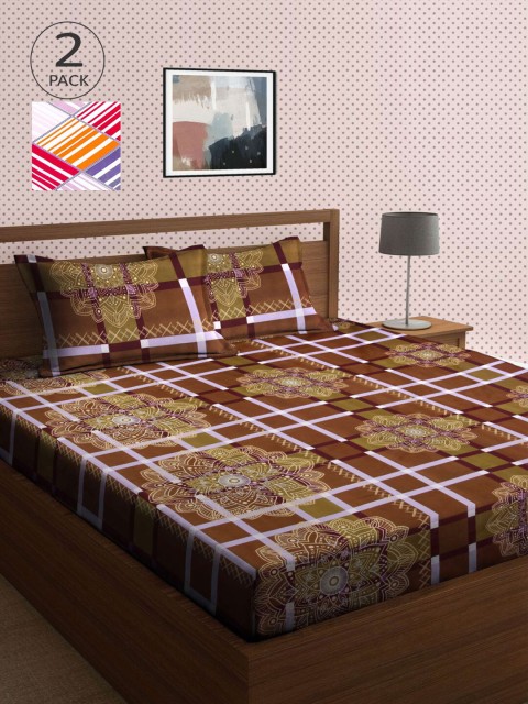 

KLOTTHE Brown & Yellow 210 TC 2 King Bedsheet with 4 Pillow Covers