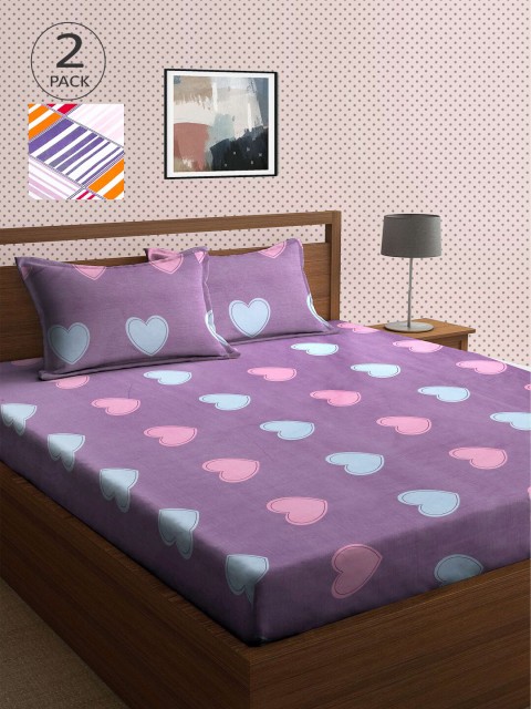 

KLOTTHE Purple & White Striped 210 TC 2 King Bedsheet with 4 Pillow Covers