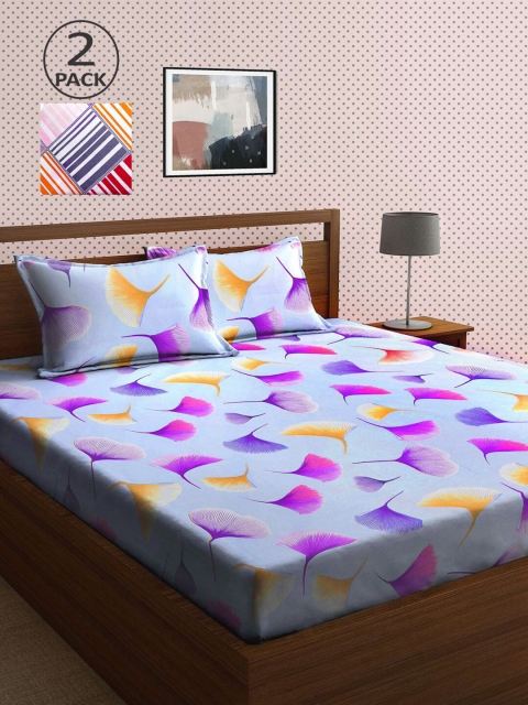 

KLOTTHE Blue & Pink Geometric 210 TC 2 King Bedsheet with 4 Pillow Covers
