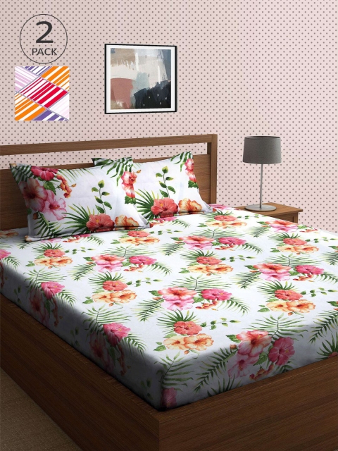 

KLOTTHE Multicoloured Printed 210 TC 2 King Bedsheet with 4 Pillow Covers, Multi