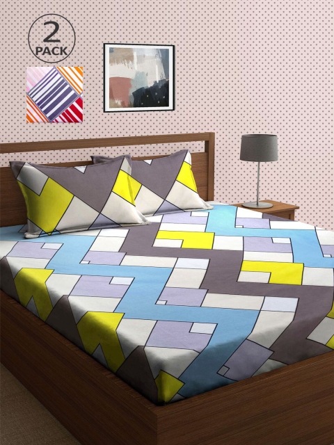 

KLOTTHE Grey & White Geometric 210 TC 2 King Bedsheet with 4 Pillow Covers