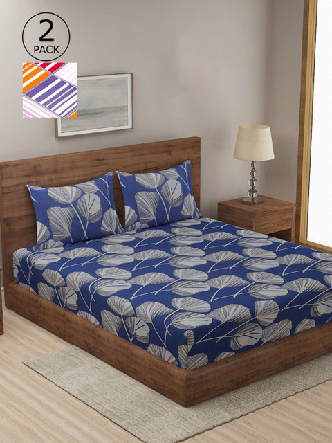 

KLOTTHE Blue & White Floral 210 TC 2 King Bedsheet with 4 Pillow Covers