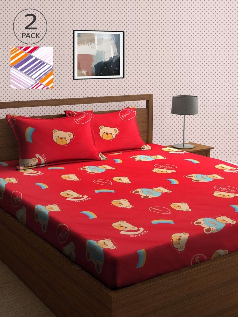 

KLOTTHE Red & White Cartoon Characters 210 TC 2 King Bedsheet with 4 Pillow Covers
