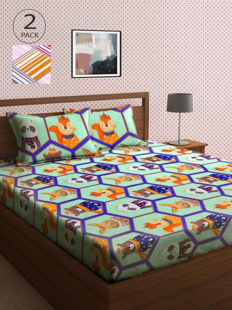 

KLOTTHE Multi Cartoon Characters 210 TC 2 King Bedsheet with 4 Pillow Covers, White