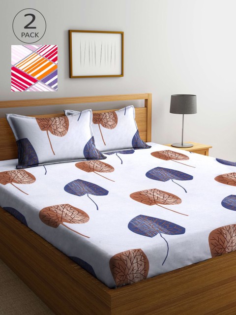 

KLOTTHE White & Brown Striped 210 TC 2 King Bedsheet with 4 Pillow Covers