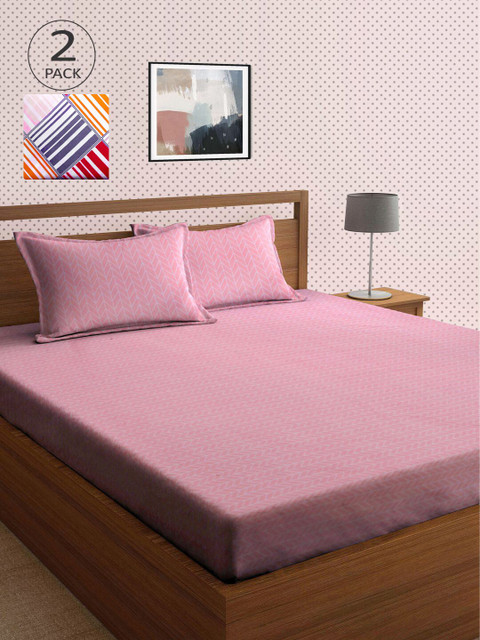

KLOTTHE Mauve & Pink Geometric 210 TC 2 King Bedsheet with 4 Pillow Covers