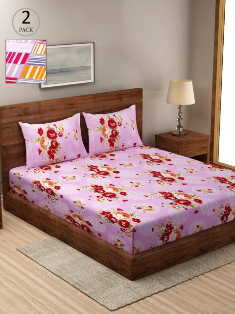 

KLOTTHE Pack Of 2 210 TC Cotton 2 King Bedsheet with 4 Pillow Covers, Multi