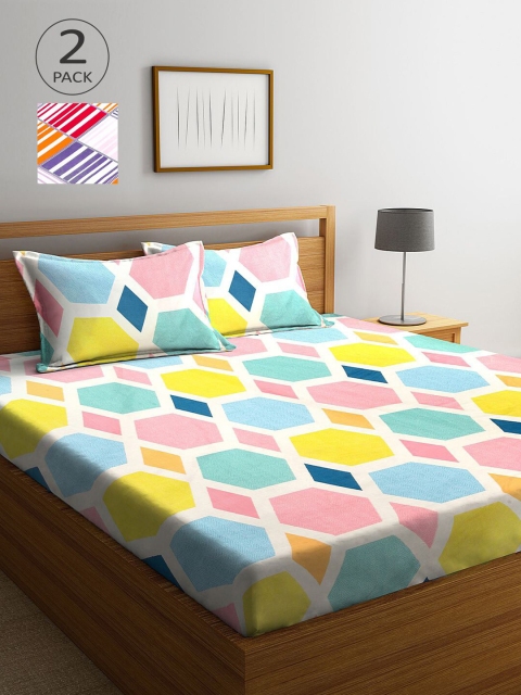 

KLOTTHE Multicoloured Geometric 210 TC 2 King Bedsheet with 4 Pillow Covers, Multi