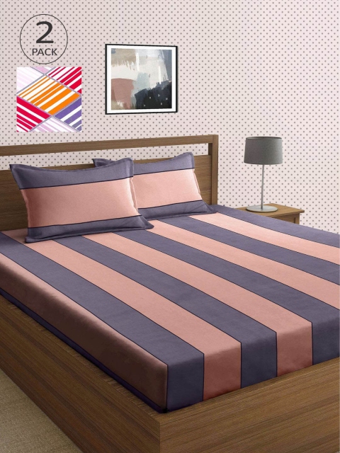 

KLOTTHE Grey & White Striped 210 TC 2 King Bedsheet with 4 Pillow Covers