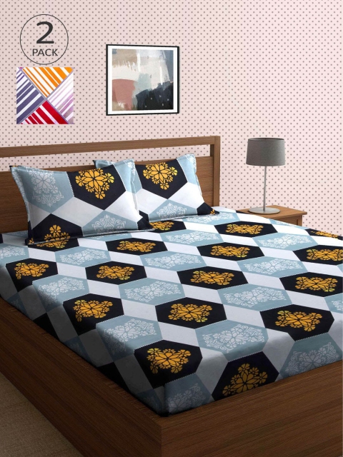 

KLOTTHE Grey & Pink Geometric 210 TC 2 King Bedsheet with 4 Pillow Covers