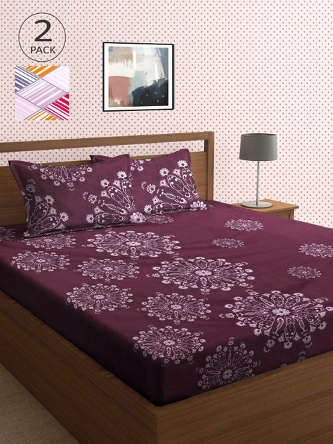 

KLOTTHE Brown & White Floral 210 TC 2 King Bedsheet with 4 Pillow Covers